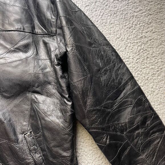 Leather Works Leather Jacket Mens Medium Black Button Front - Picture 11 of 16